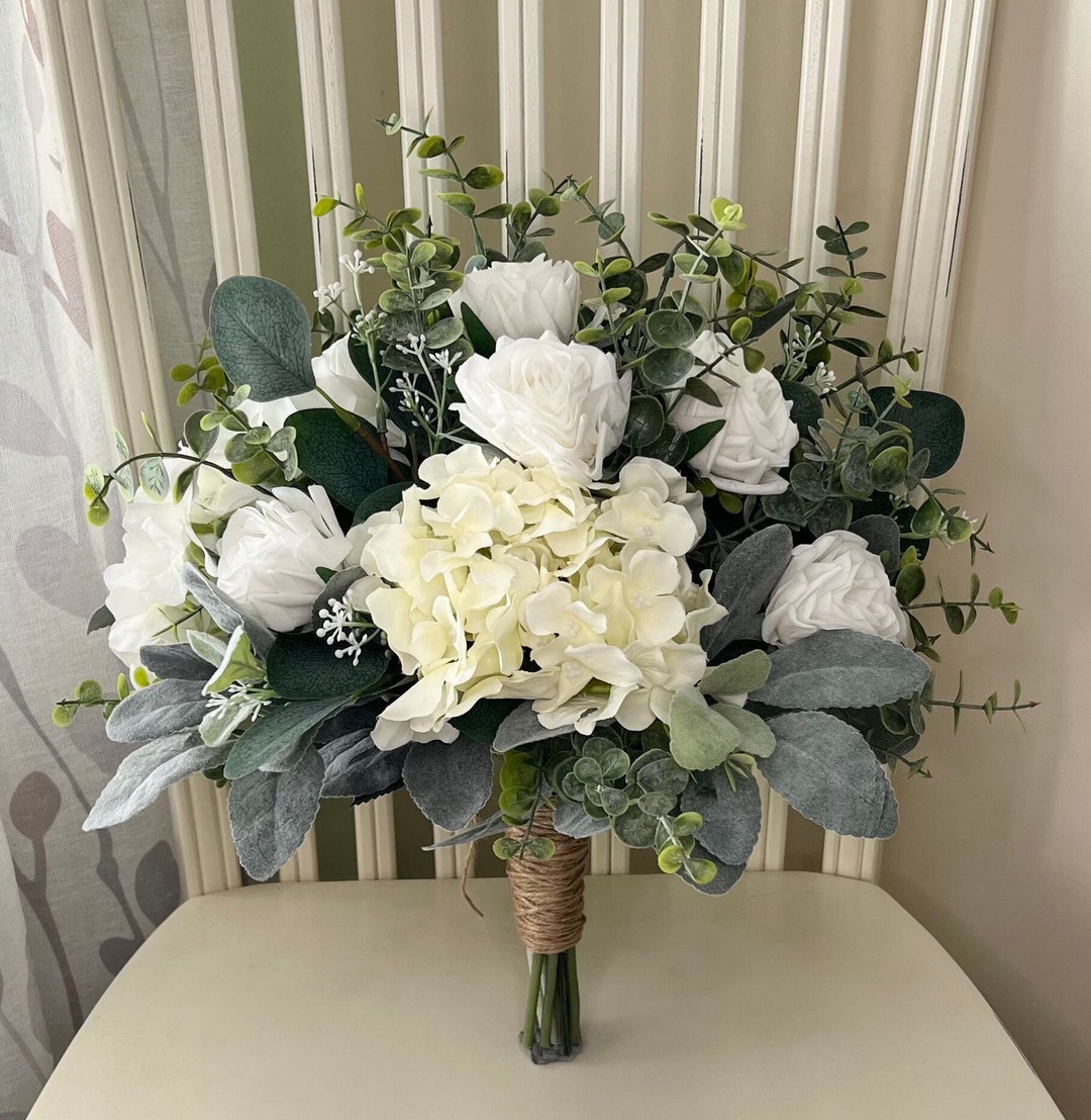 【希少品】BEAUTIFUL WEDDING FLOWERS Boho Bridesmaid Bouquets, Rustic Hydrangea Premium White