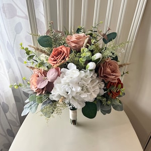Boho Wedding Bouquet, Hydrangea Premium Rust and Toffee Roses ...