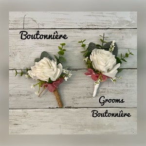 Boho wedding bouquet, mauve hydrangea white roses & greenery bridal bouquet, dusty rose wedding bouquet, eucalyptus sage bridesmaid flowers image 3