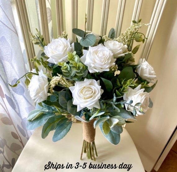 Bouquet de mariage PRÊT À EXPÉDIER réaliste rose blanche & - Etsy Canada