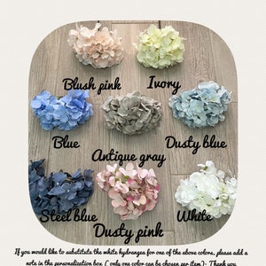 Boho wedding bouquet, white roses & blue hydrangea with eucalyptus bridal flowers, boho silk flower wedding, ivory peony bridesmaid flowers image 7