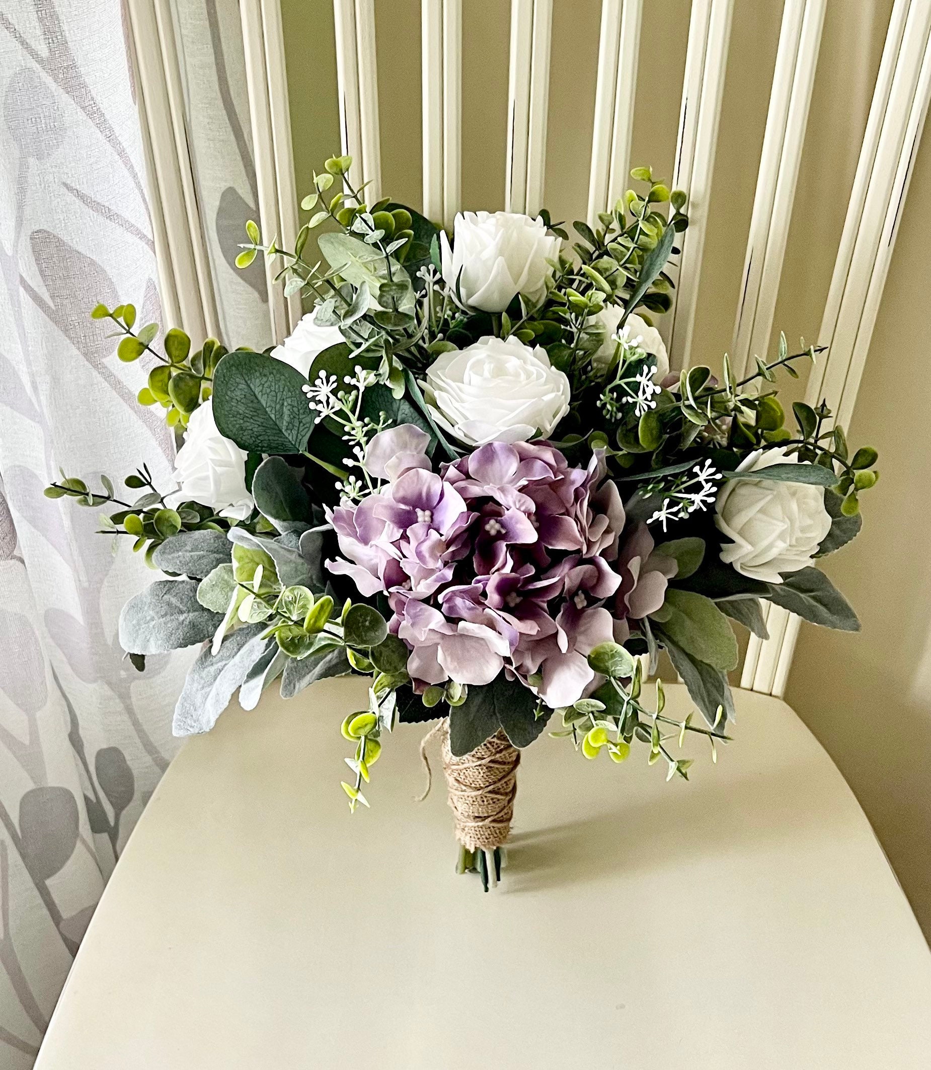 purple hydrangea wedding bouquet
