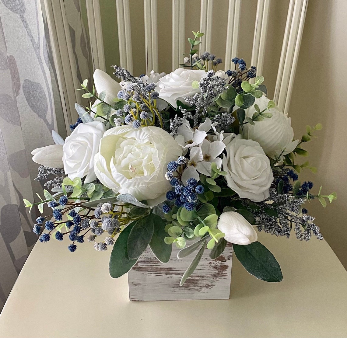 Silk Flower Centerpiece for the Table Farmhouse Style White - Etsy