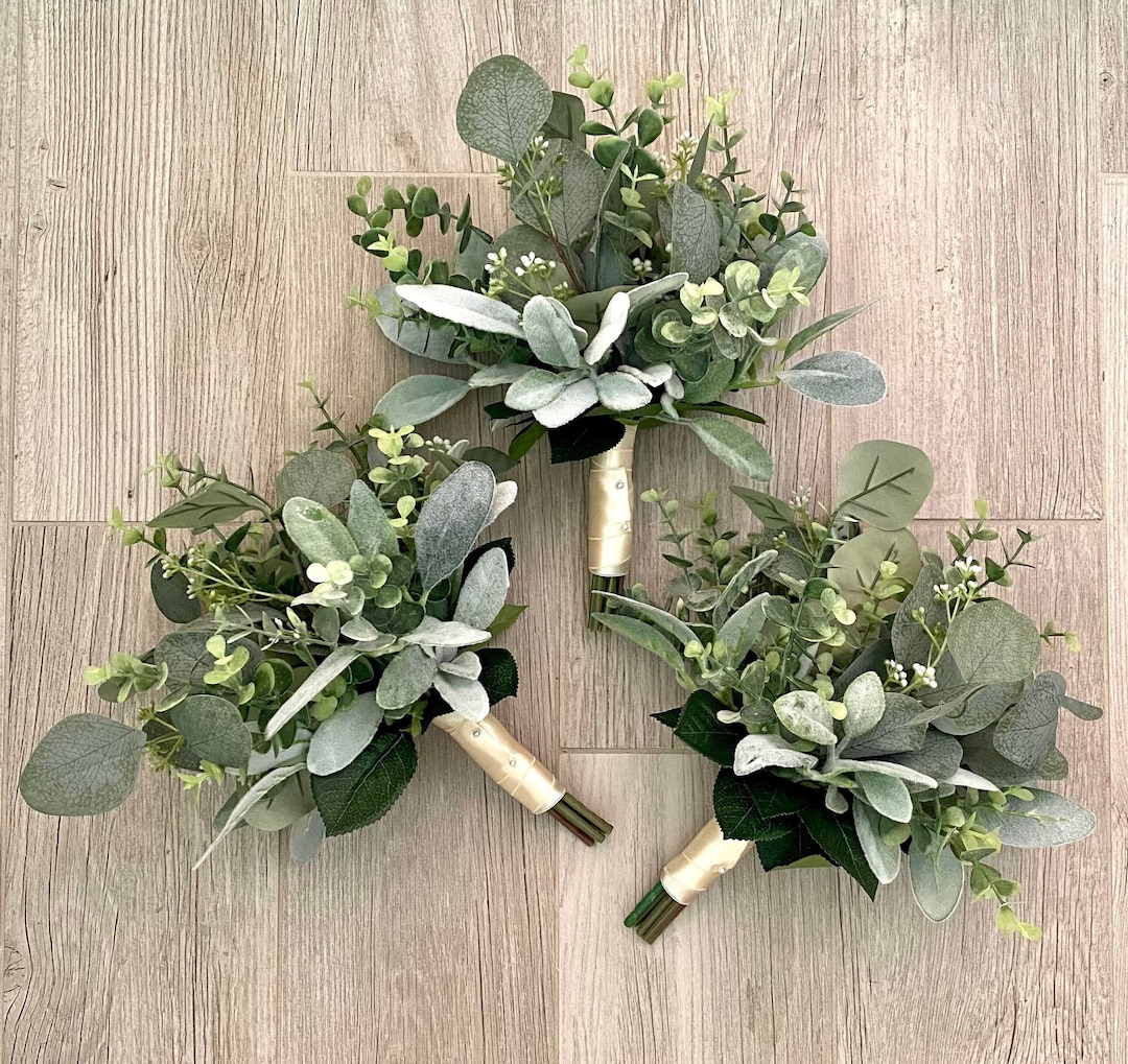 Boho Greenery Bridal Bouquet Eucalyptus Wedding Bouquet Lambs Ear