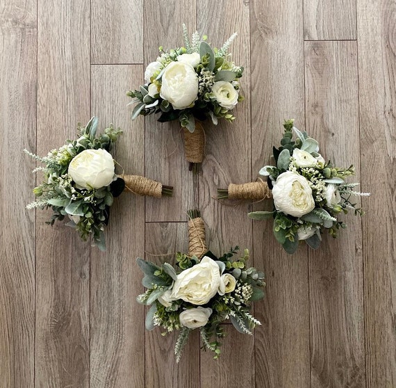 Buy Boho Bridal Bouquet, White Peony Wedding Bouquet, Garden Style Ivory  Ranunculus Wedding Flowers, Rustic Classic Eucalyptus Bridesmaid Online in  India 