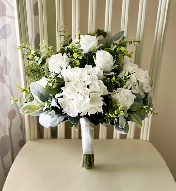 Boho Wedding Bouquet, READY TO SHIP Hydrangea Premium White