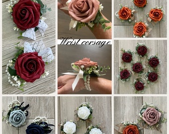 Rose wrist corsage eucalyptus, wedding flower,homecoming, prom, mother corsage can be made to match any of the boutonnière colors listed