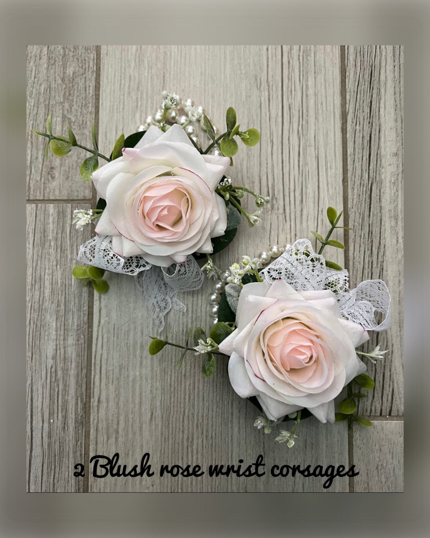 Faux Rose Wrist Corsage With Eucalyptus, Blush Pink Silk Wedding