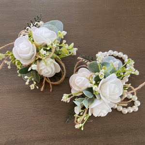Boho rose corsage with pearl wristlet, wrist corsage, pin on corsage, mother of the bride or groom flowers