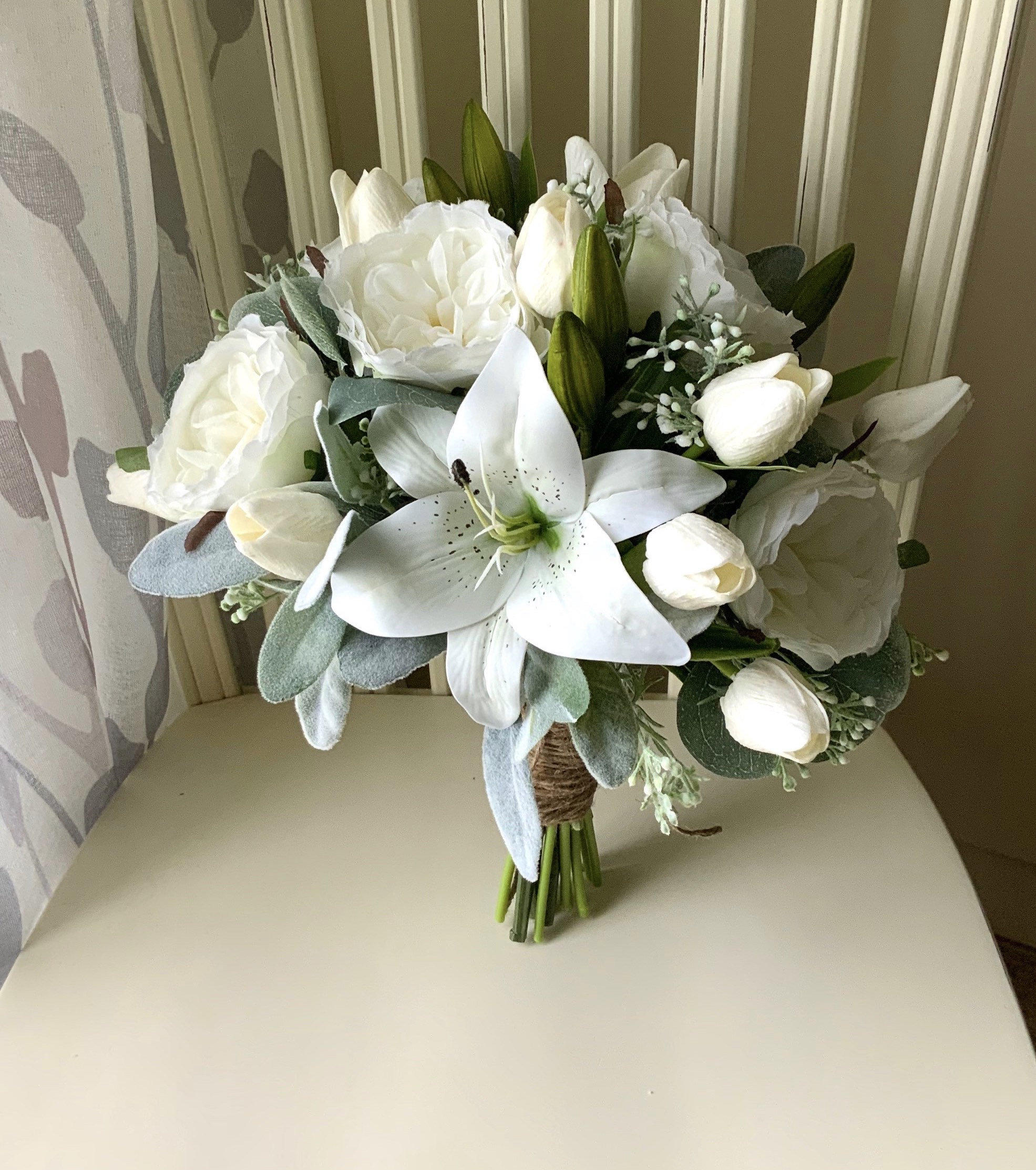 Artificial white ivory wedding flower bouquet Real Touch - Portugal