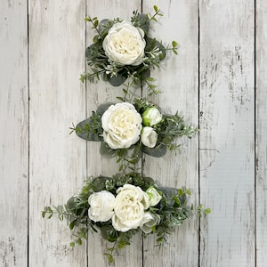 Boho peony cake flowers, eucalyptus wedding cake arrangement, side piece for one tier cake, ivory wedding flowers