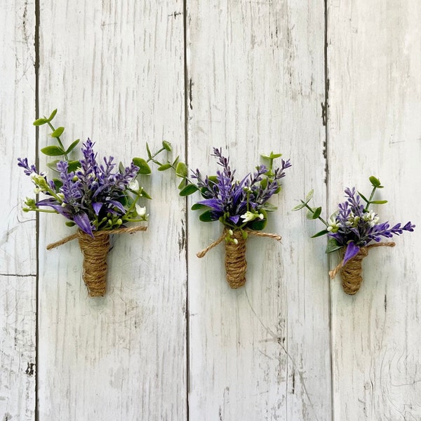 Lavender and babies breath boutonnière with eucalyptus, adult, child & toddler size, wedding flower boutonnieres, faux boutonniere, rustic