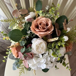 Boho fall wedding bouquet, toffee taupe rose ivory peony & greenery boho bridal bouquet, eucalyptus sage, garden boho bridesmaid flowers image 4