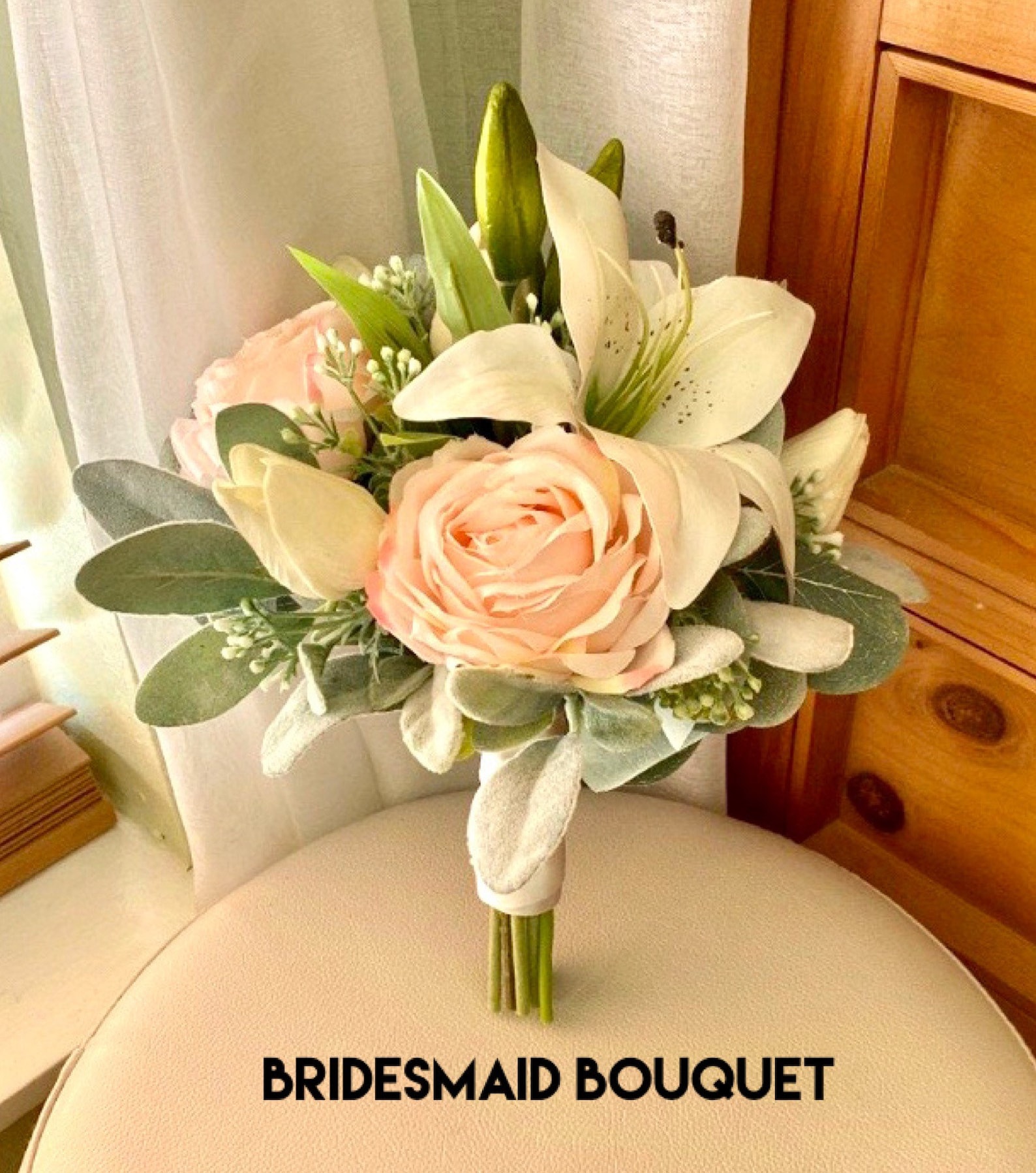 Blush Pink Bridal Bouquet White & Greenery Wedding Bouquet Etsy
