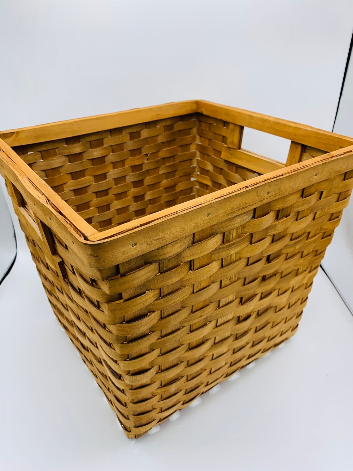 Large woven wood brown basket 13 inch tall brown hand made Etsy