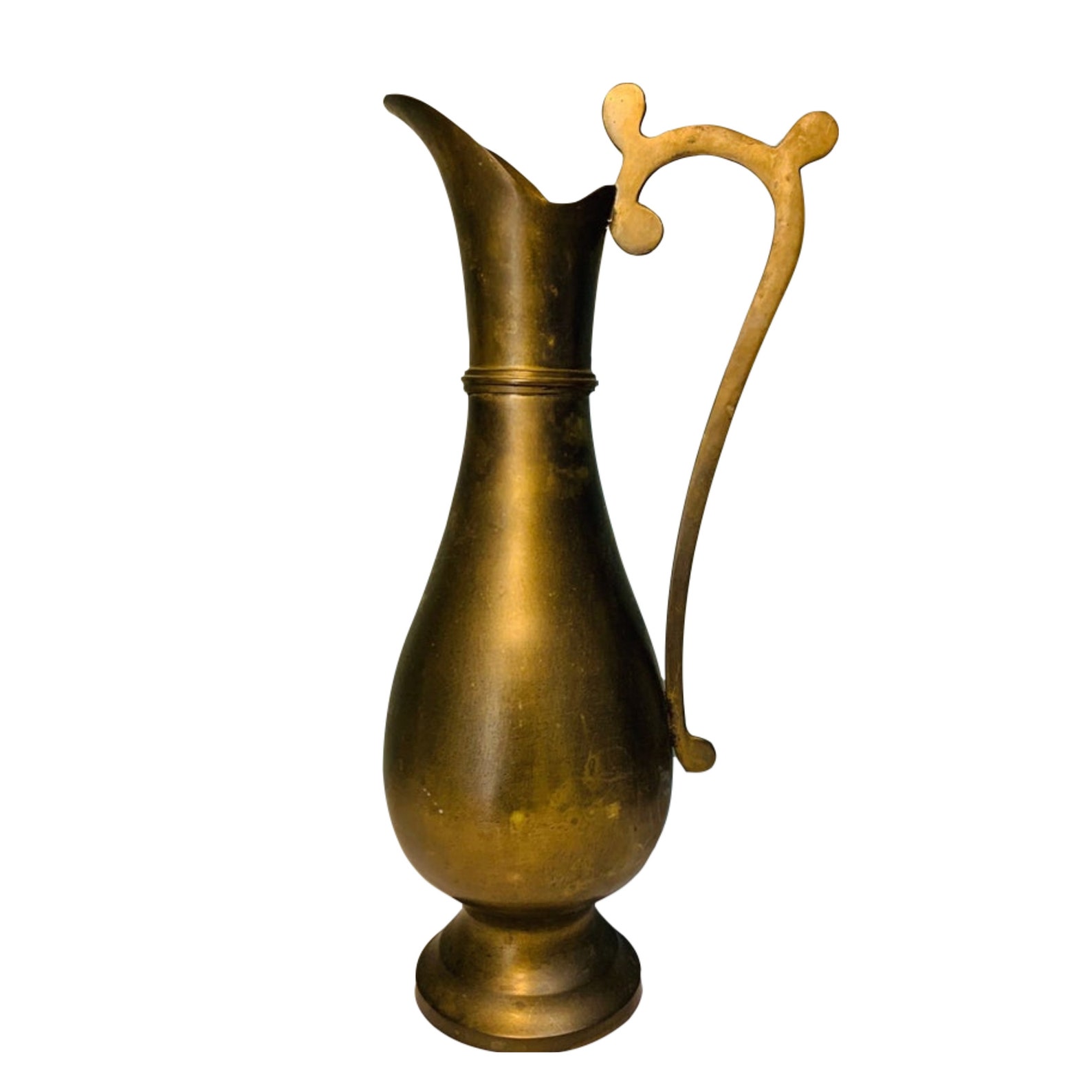 Heavy Brass Pitcher Flower Vase With Flat Decorative Handle Etsy