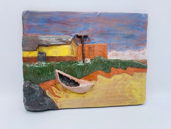 Slab Clay Boat Scenery Landscape Art Clay Artwork Slab Of | Etsy