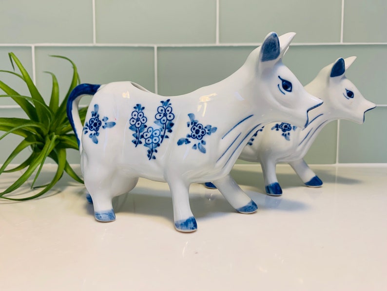 Blue and white chinoiserie cow creamer boats cow shaped gravy Etsy