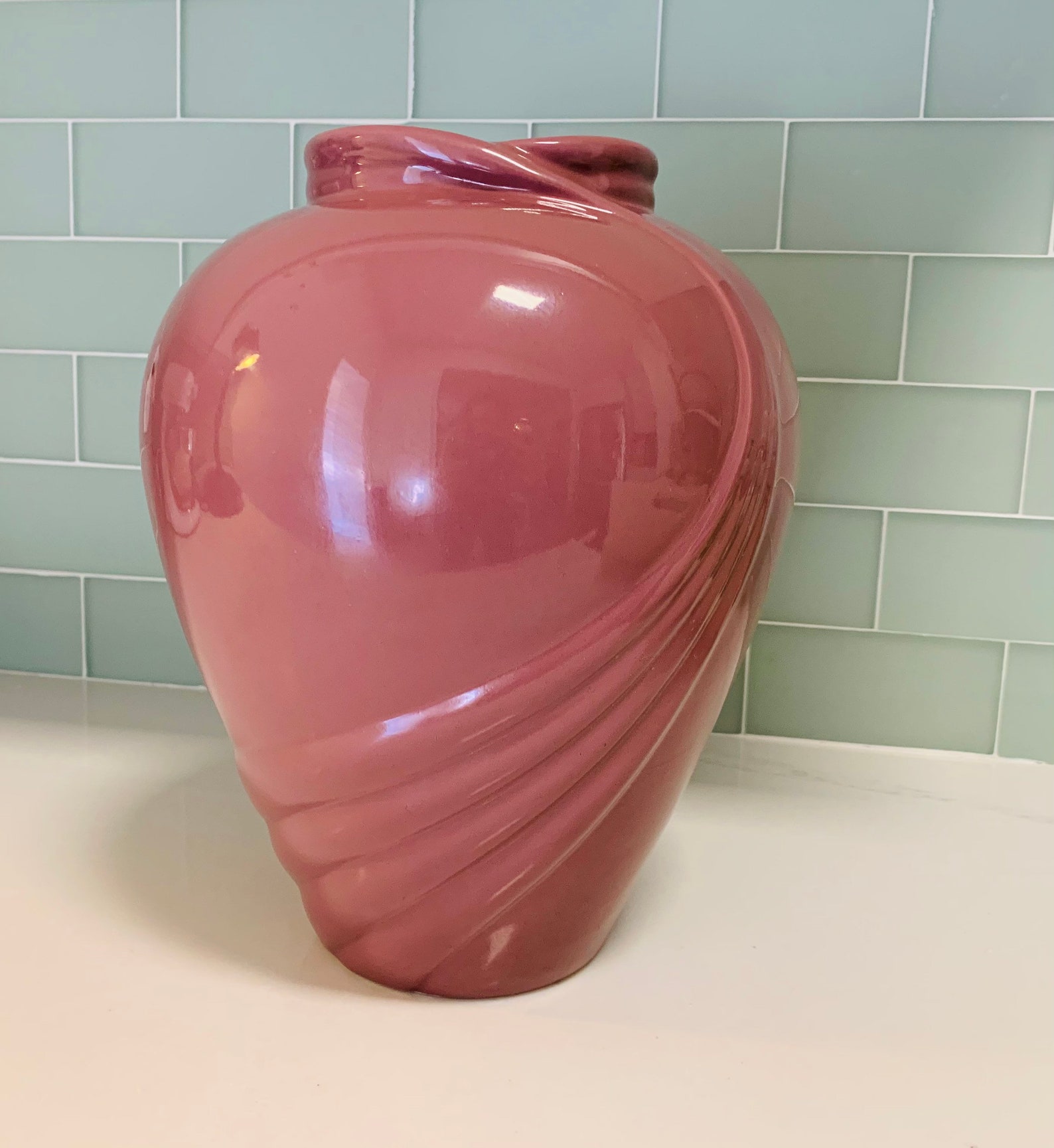 Vintage large pink pastel colored vase Hager ribbed vase Etsy