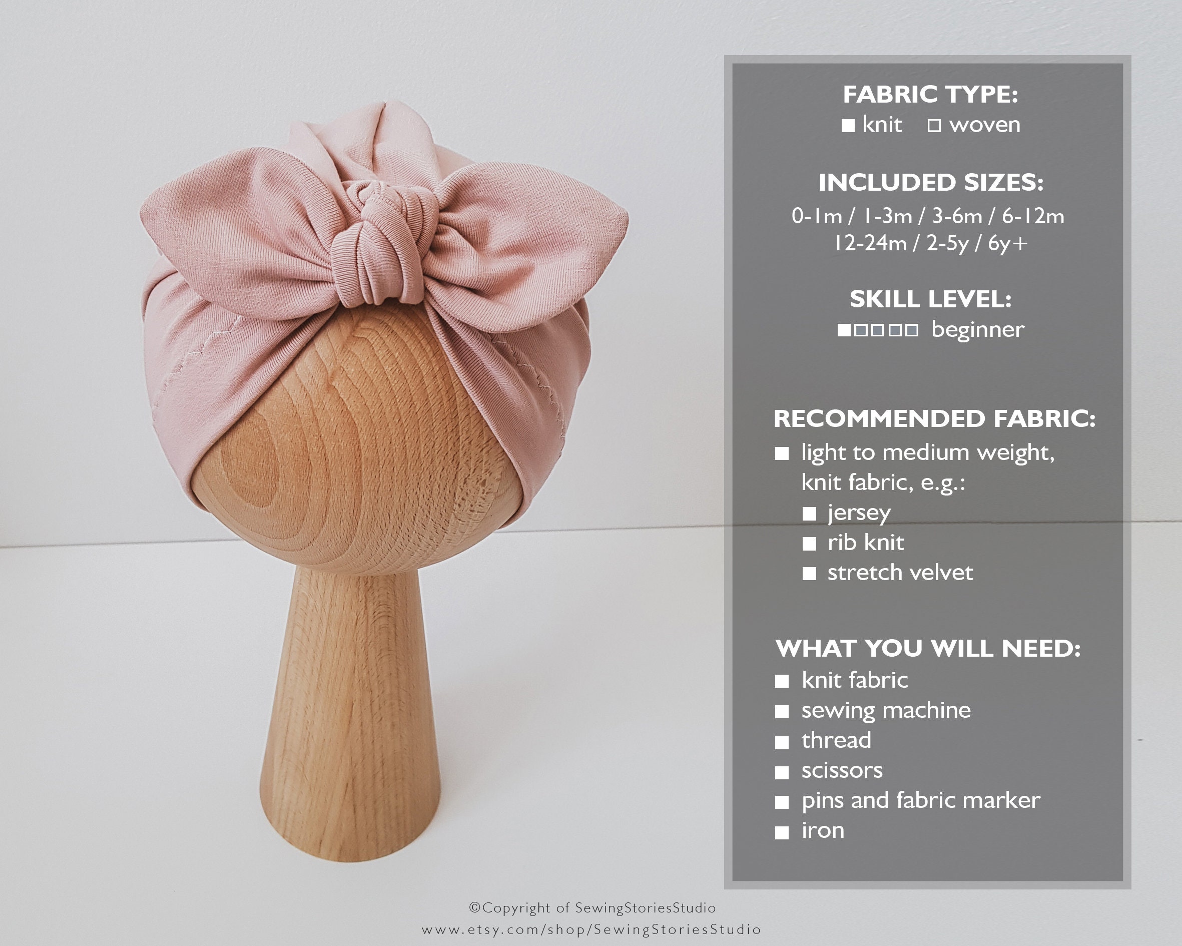 Baby turban 5 styles PDF pattern baby and kids sewing hat Etsy