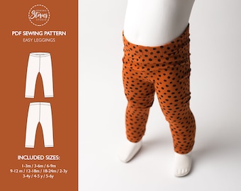 Easy leggings PDF pattern | Baby and Kids sewing pattern [10 sizes] 1 month to 6 years | Baby Leggings | baby pants PDF sewing pattern
