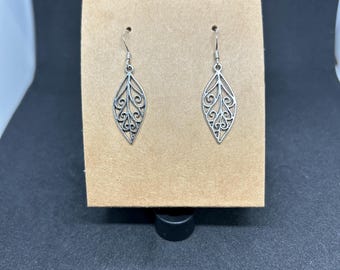 Silver Swirl Leaf Earrings | Dangle Earrings | Leaf Earrings | Gifts for Her