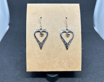 Solid Sterling Silver Heart Caged Bead Ball Dangle Earrings  New Beautiful Silver Ball Heart Drop Earrings display picture 1
