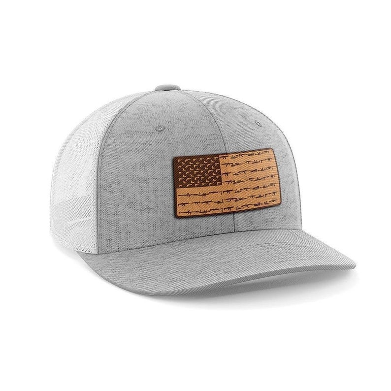 Heather GreyWhite Mesh Amerigun Flag Leather Patch Hat