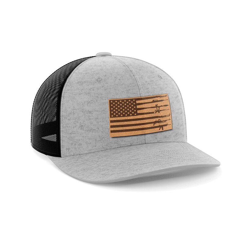 Rifle Flag Leather Patch Hat Heather GreyBlack Mesh