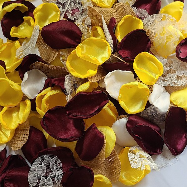 Yellow Sunflower, Rustic Wedding Decor, Burgundy Flower Girl Rose Petals, Burlap Lace, Barn Wedding, Boho Wedding Aisle Decor, Bridal Shower