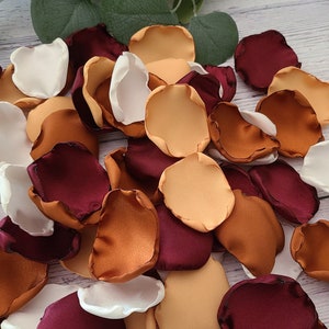 Terracotta Mustard Burgundy Wedding Decor Flower Girl Petals, Barn Wedding Aisle Decor, Boho Wedding Ivory Rose Petals Forest Woodsy Decor