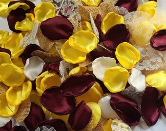 Yellow Sunflower, Rustic Wedding Decor, Burgundy Flower Girl Rose Petals, Burlap Lace, Barn Wedding, Boho Wedding Aisle Decor, Bridal Shower