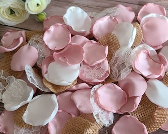 Blush Pink Rose Petals, Rose Gold Wedding Decor, Boho Flower Girl Petals, Rustic Wedding Aisle Decor, Burlap and Lace, Western Bridal Shower