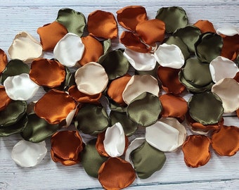 Olive, Terracotta Rose Petals, Burnt Orange Flower Girl Petals, Boho Rustic Church Pew Wedding Aisle Decor, Fall Earthtone Color Palette