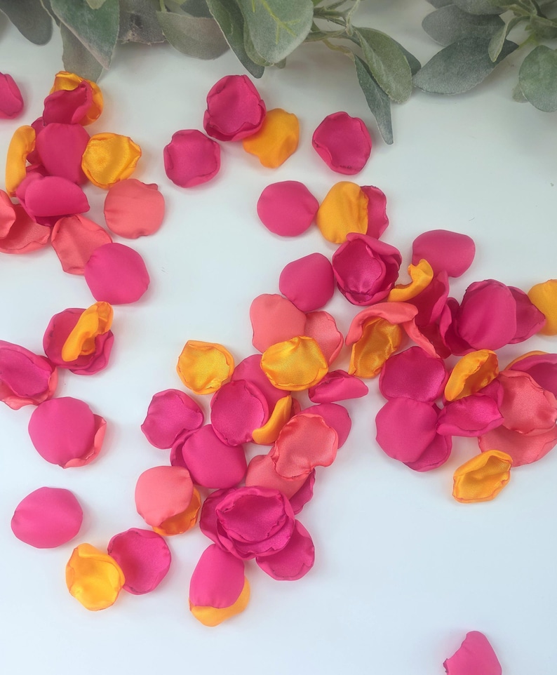 Pétalos de rosa fucsia, decoración caprichosa para bodas en el jardín, pétalos de flores, decoración para el pasillo de la boda, naranja atardecer, baby shower nupcial en rosa peonía imagen 4