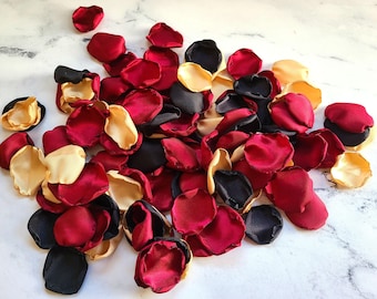 Burgundy Wedding Decor, Black Rose Petals, Gold Flower Girl Petals, Wedding Aisle Decor, Dark Moody Ceremony Decor, Fall Wedding Planning