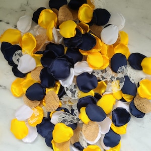 Yellow Sunflower Wedding Decor, Navy Blue Flower Petals, Burlap Lace Rose Petals, Boho Chic Bridal Brunch, Rustic Barn Wedding Aisle Decor