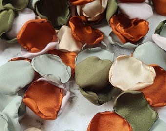 Terracotta Sage Green Rose Petals Beige Ivory Flower Girl Petals, Rustic Wedding Aisle Decor, Boho Chic Wedding Decor, Olive Woodland Forest