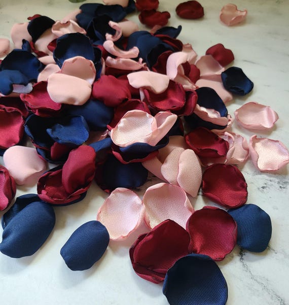 Rose Gold& Burgundy Rose Petals, Navy Blue Flower Girl Petals, Fall Wedding Aisle Decor, Table Confetti for Western Boho Wedding Decor