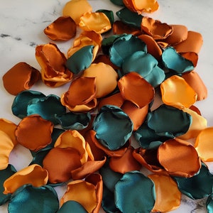 Emerald Green Fall Wedding Decor, Mustard Yellow Flower Girl Petals, Wedding Aisle Decor, Sienna, Rust Rose Petals, Forest Wedding, I Do BBQ