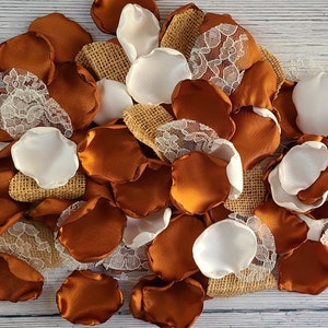 Rust Terracotta Wedding Decor, Rustic Flower Girl Petals, Burlap Lace, Fall Burnt Orange Rose Petals, Forest Woodland Bridal Shower Confetti