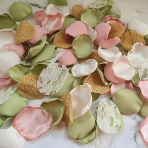 Sage Wedding Decor, Rose Gold Pink Rose Petals, Flower Girl Petals, Burlap Lace, Western Rustic Wedding Aisle Decor, Boho Bridal Brunch