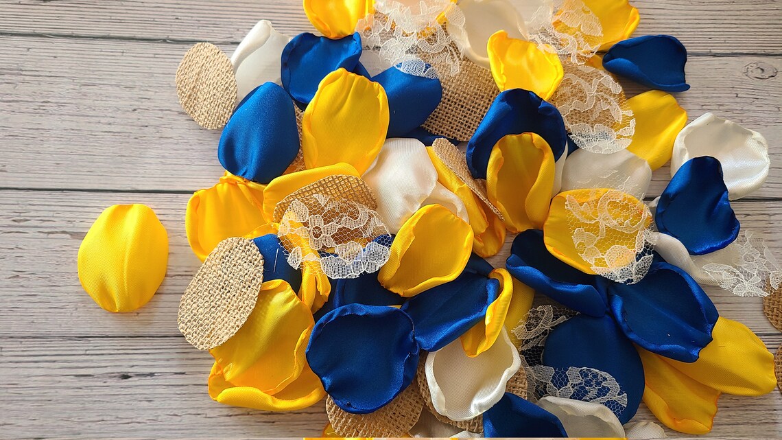 Yellow Sunflower Wedding Royal Blue Rose Petals Flower Girl Etsy