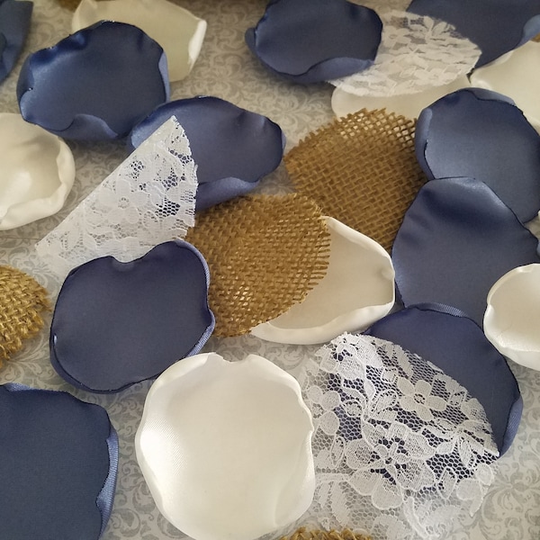 Dusty Blue, Steel Blue, Rustic Wedding Decor, Flower Girl Petals, Burlap and Lace, Barn Wedding Aisle Decor, White Rose Petals Bridal Shower