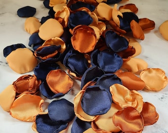 Terracotta Wedding Decor, Gold, Navy Blue Rose Petals, Boho Flower Girl Petals, Fall Rustic Barn Wedding Decor, Bridal Shower Confetti Toss