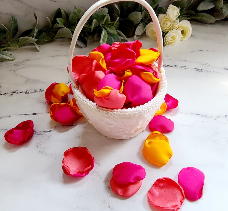 Pétalos de rosa fucsia, decoración caprichosa para bodas en el jardín, pétalos de flores, decoración para el pasillo de la boda, naranja atardecer, baby shower nupcial en rosa peonía imagen 5