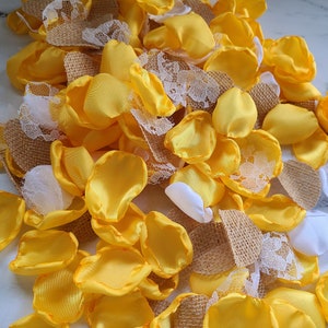 Sunflower Yellow Wedding Decor, White Flower Petals, Burlap, Lace Rose Petals, Barn Wedding Aisle Decor, Western Fall Wedding Ceremony,