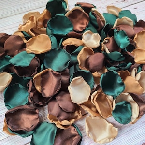 Camo Wedding Decor, Flower Petals, Rustic Wedding Aisle Decor, Burlap, Lace Petals, Green, Orange, Brown Rose Petals, Fall Wedding Decor