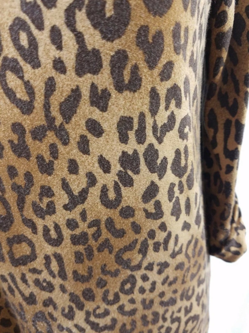Merona Womens Dress Camel Brown Animal Print Collared Knit Popover 34 Sleeves S