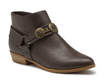 Ankle Bootie Strap Brown Hardware 